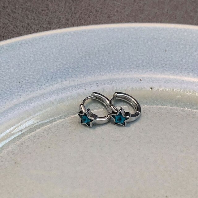 Blue Star Hoop Earrings