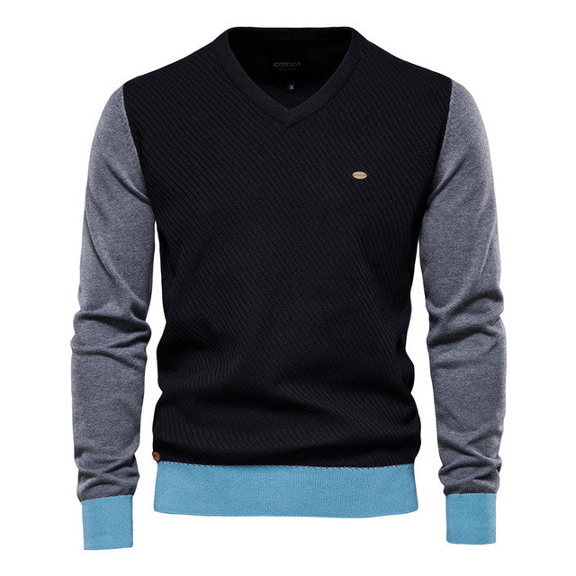 Spliced Cotton Men's Sweater