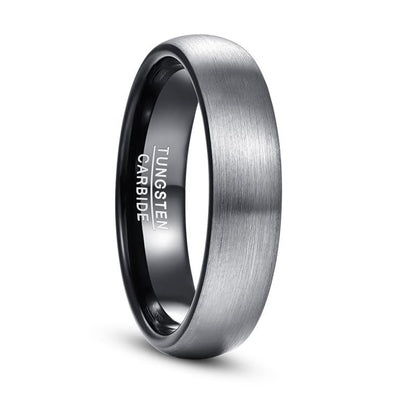 Brushed Silver and Black Tungsten Ring