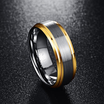 Brushed Silver with Gold Edge Tungsten Ring