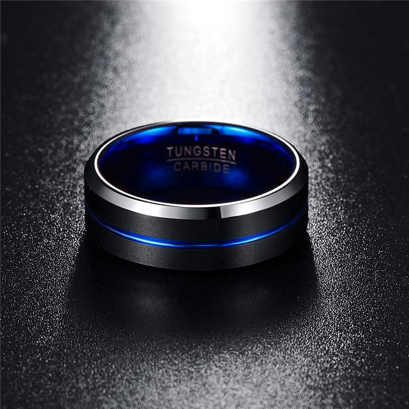 Thin Blue Line Black Tungsten Ring