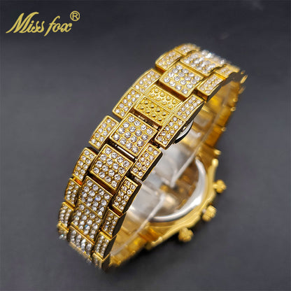 Luxury Gold Men's Watch Waterproof Stainless Steel Iced Bracelet