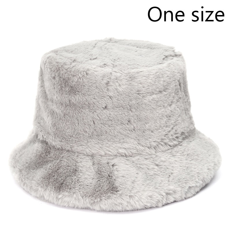 Winter Cow Leopard Faux Fur Fluffy Bucket Hats