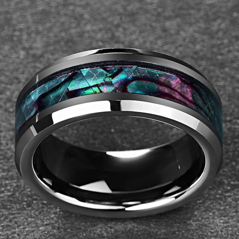 Abalone Shell Beveled Tungsten Carbide Ring